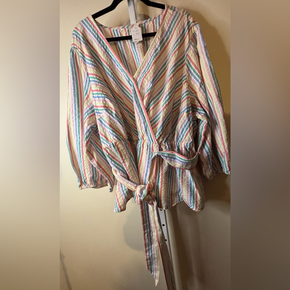 St. John’s Bay Striped Women's Wrap Top with wide Sleeves